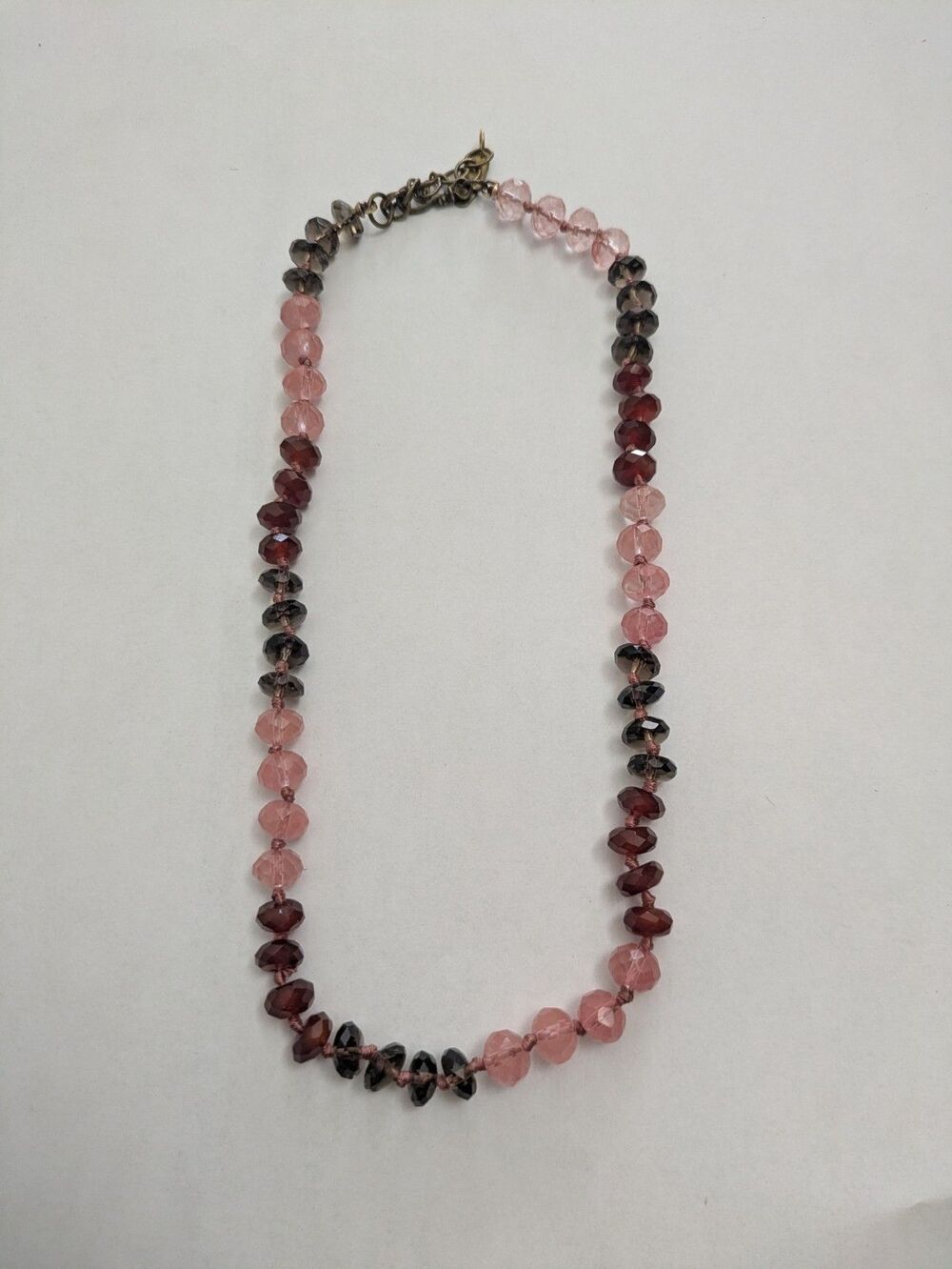 Wendy Mink Pink And Brown Glass Bead Rosary Necklace